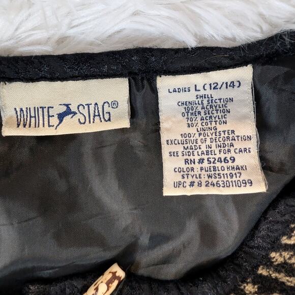 White Stag Patchwork Chenille Jacket L Boho Artsy Textured Button Front Coat - Picture 4 of 14